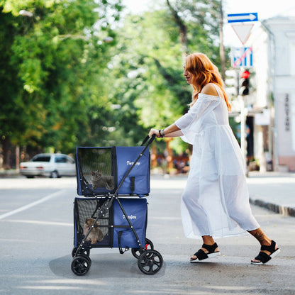 4-in-1 Double Pet Stroller with Detachable Carrier and Travel Carriage